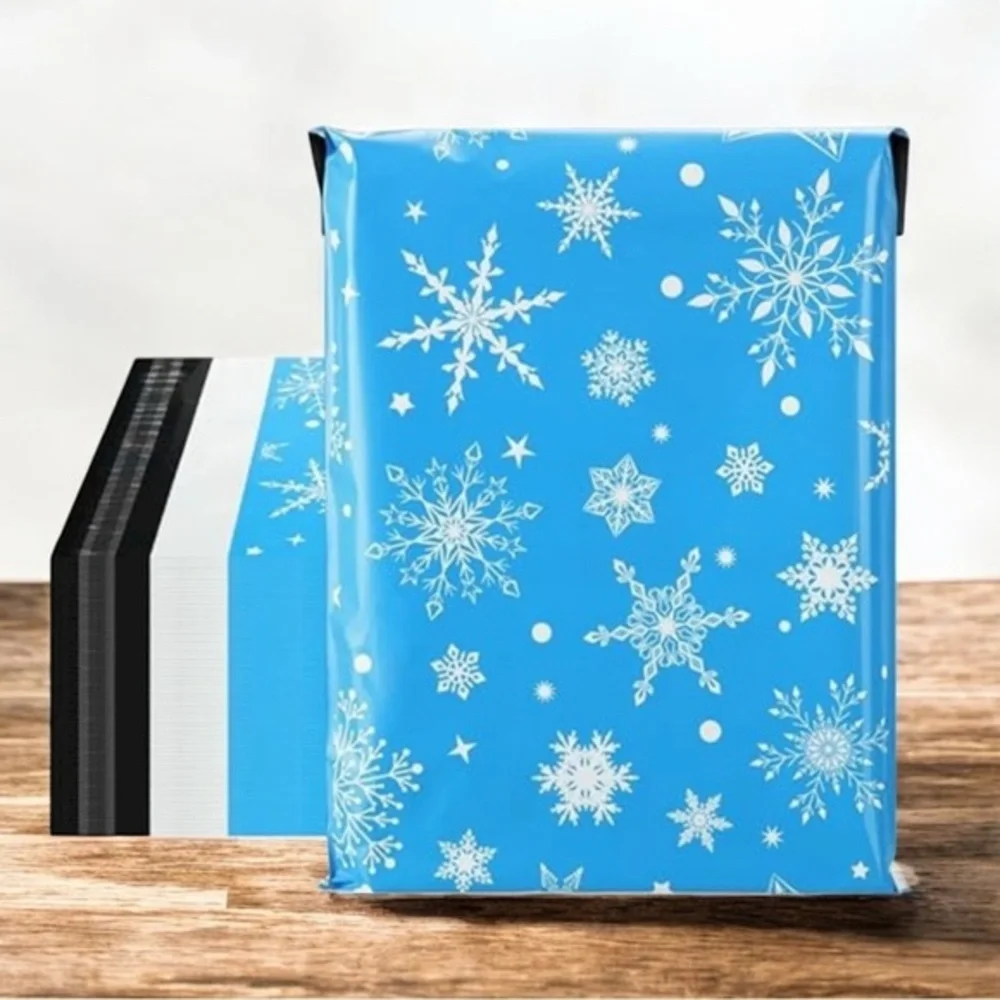 (10) 10x13 Christmas Snowflakes Poly Mailers